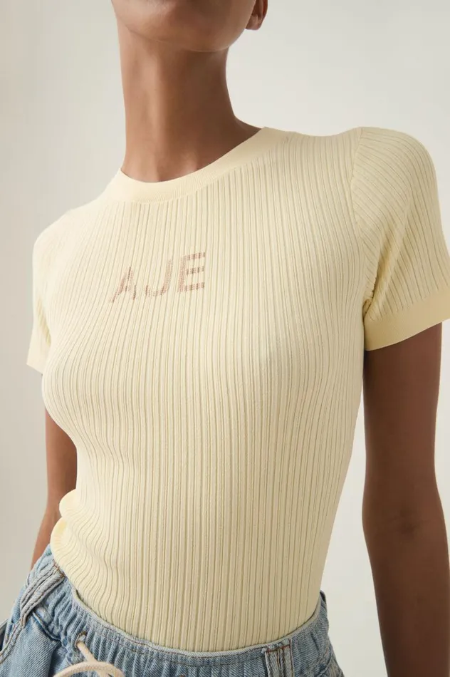 Aje Tees Depths Slim Fit Knit Tee Faded Lemontawny Brown 8211 Women Aje Tees Depths Slim Fit Knit Tee Faded Lemontawny Brown 8211 Women