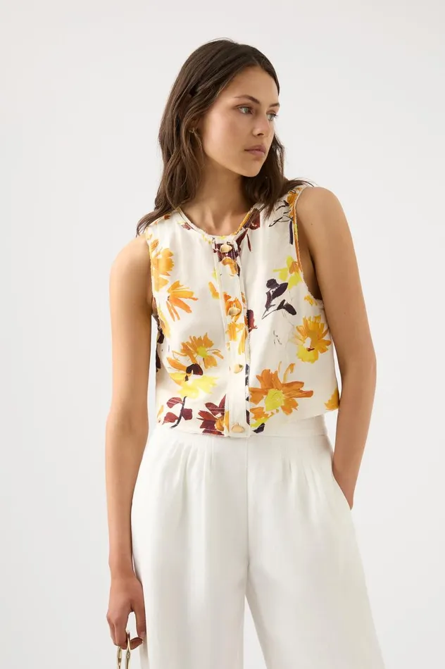 Aje Tops Bessie Floral Shell Top Pressed Sunflowers 8211 Women