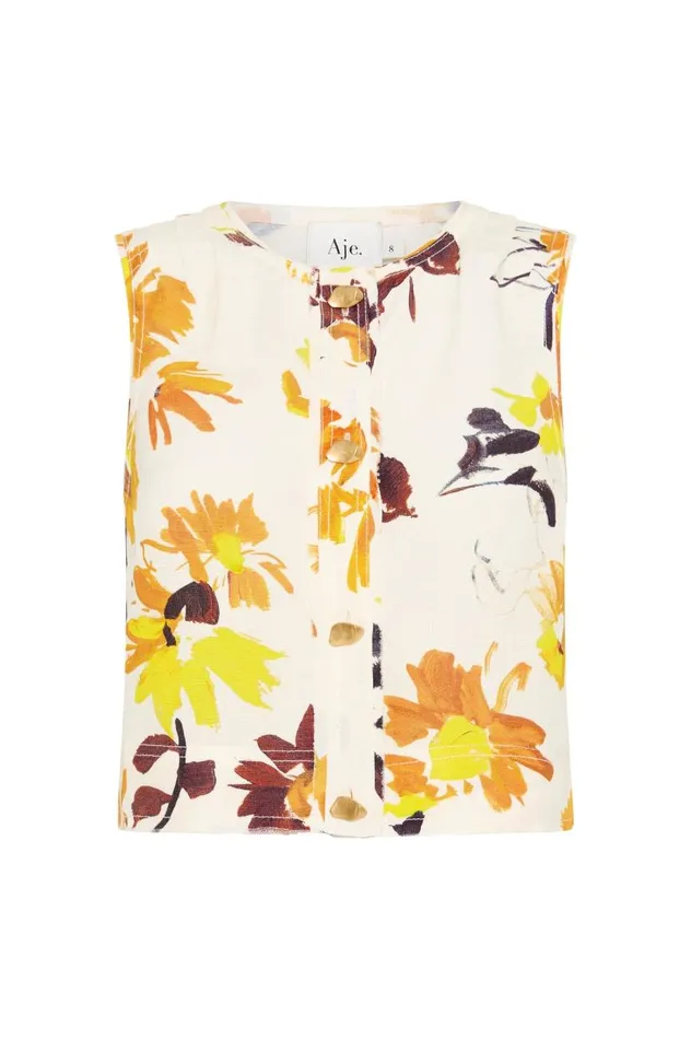Aje Tops Bessie Floral Shell Top Pressed Sunflowers 8211 Women Aje Tops Bessie Floral Shell Top Pressed Sunflowers 8211 Women