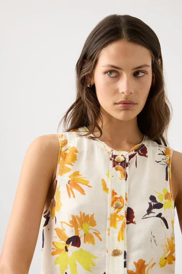 Aje Tops Bessie Floral Shell Top Pressed Sunflowers 8211 Women Aje Tops Bessie Floral Shell Top Pressed Sunflowers 8211 Women