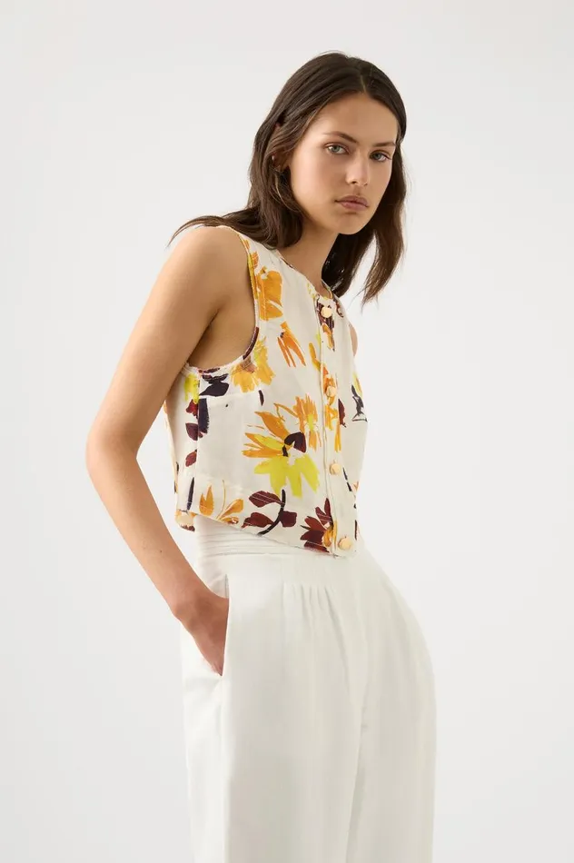 Aje Tops Bessie Floral Shell Top Pressed Sunflowers 8211 Women Aje Tops Bessie Floral Shell Top Pressed Sunflowers 8211 Women