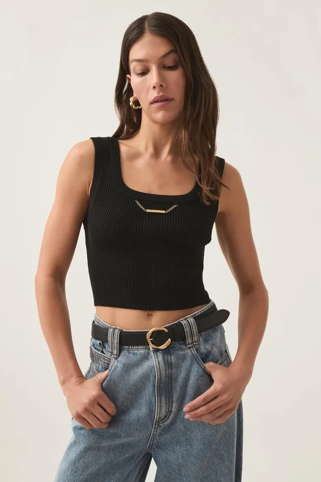 Aje Tops Estella Cropped Knit Tank Black 8211 Women
