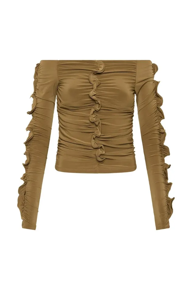 Aje Tops Regenerate Gathered Jersey Top Khaki 8211 Women Aje Tops Regenerate Gathered Jersey Top Khaki 8211 Women