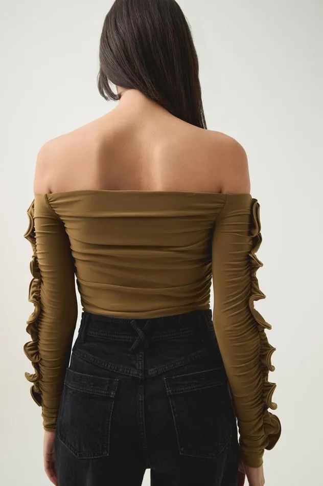 Aje Tops Regenerate Gathered Jersey Top Khaki 8211 Women Aje Tops Regenerate Gathered Jersey Top Khaki 8211 Women