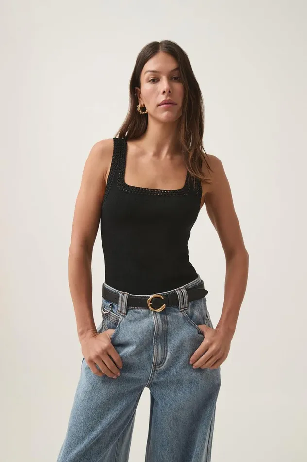 Aje Tops Tazia Crocheted Edge Tank Black 8211 Women