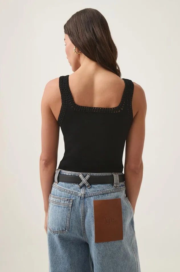 Aje Tops Tazia Crocheted Edge Tank Black 8211 Women Aje Tops Tazia Crocheted Edge Tank Black 8211 Women