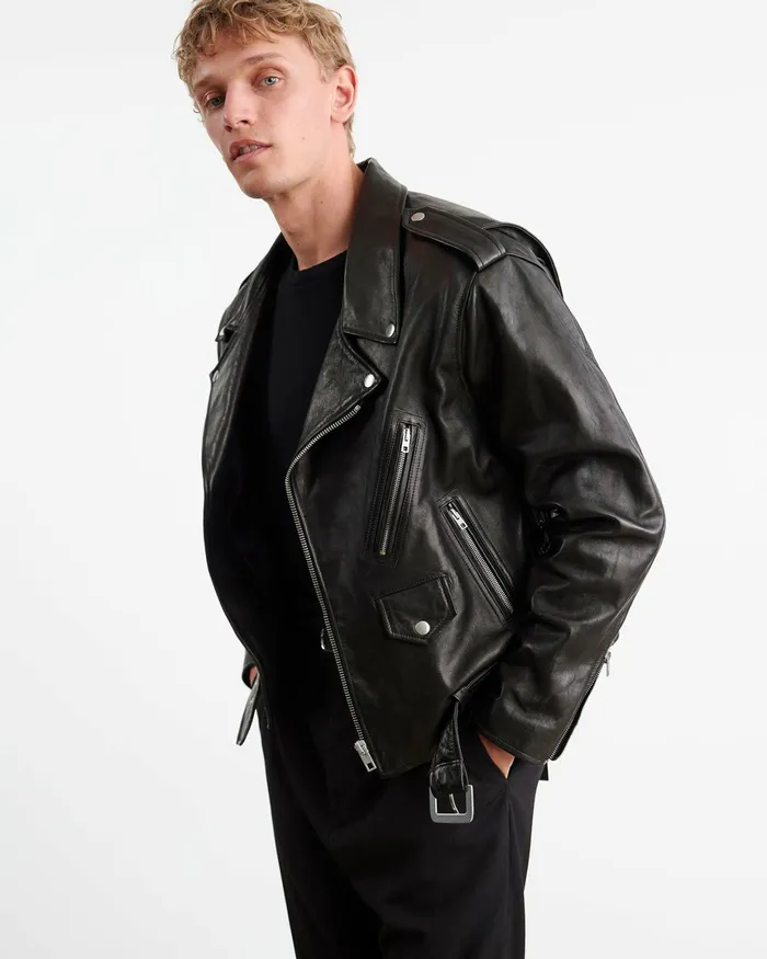 ALEX LEATHER JACKET Black Men Nili Lotan Jackets and Coats