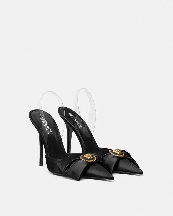 Alia Satin Slingback Pumps 110 Mm Blackgold Women Versace Pumps and Slingbacks