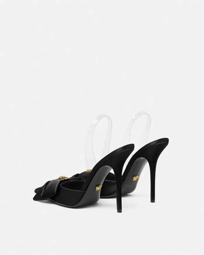Alia Satin Slingback Pumps 110 Mm Blackgold Women Versace Pumps and Slingbacks