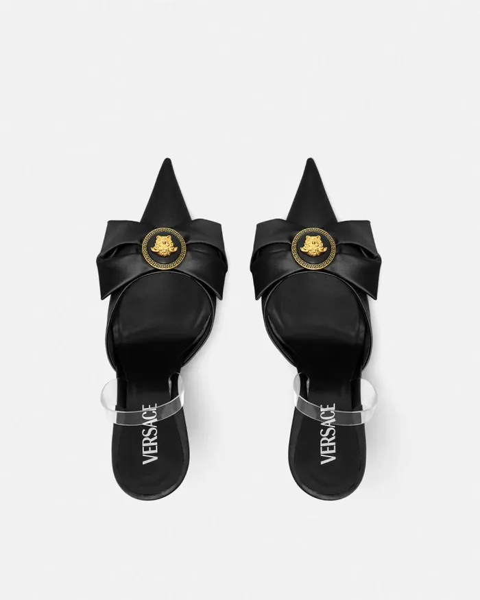 Alia Satin Slingback Pumps 110 Mm Blackgold Women Versace Pumps and Slingbacks