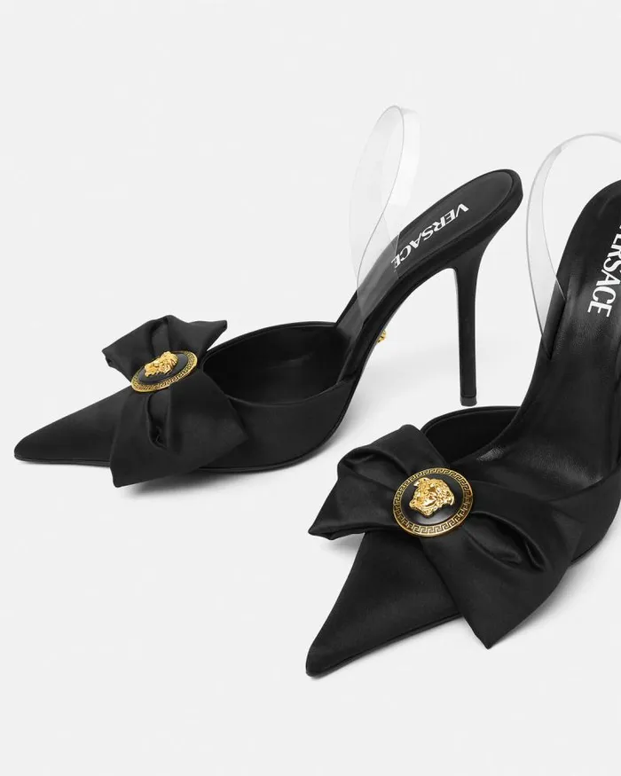 Alia Satin Slingback Pumps 110 Mm Blackgold Women Versace Pumps and Slingbacks