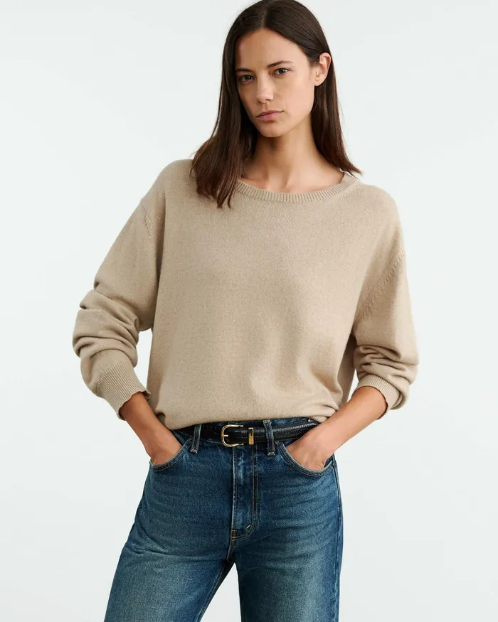 AMARI SWEATER Beige Melange Women Nili Lotan Knits and Sweaters