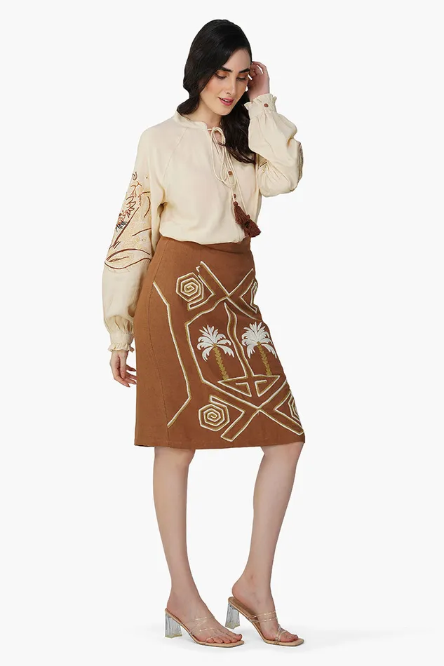 America and Beyond Bali Tiger Embroidered Blouse Women Tops