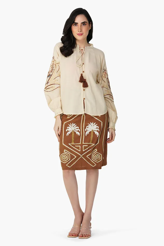 America and Beyond Bali Tiger Embroidered Blouse Women Tops