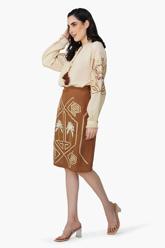 America and Beyond Bali Tiger Embroidered Blouse Women Tops