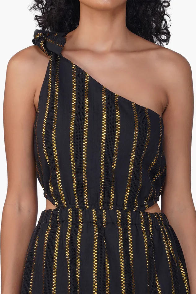 America and Beyond Dresses Women Gold Charm Black One Shoulder Dress