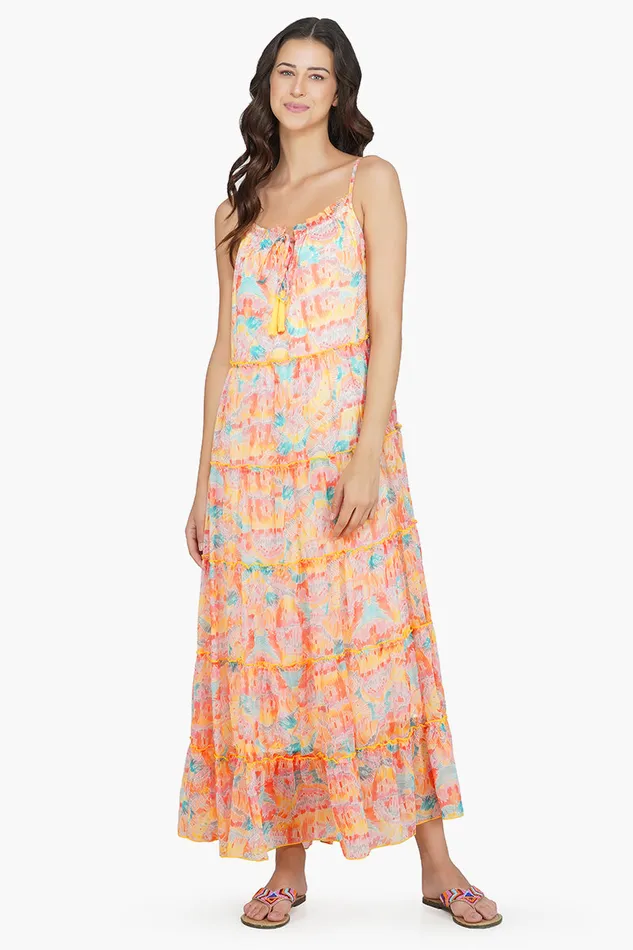 America and Beyond Dresses Women Rain Stroke Tiered maxi Dress
