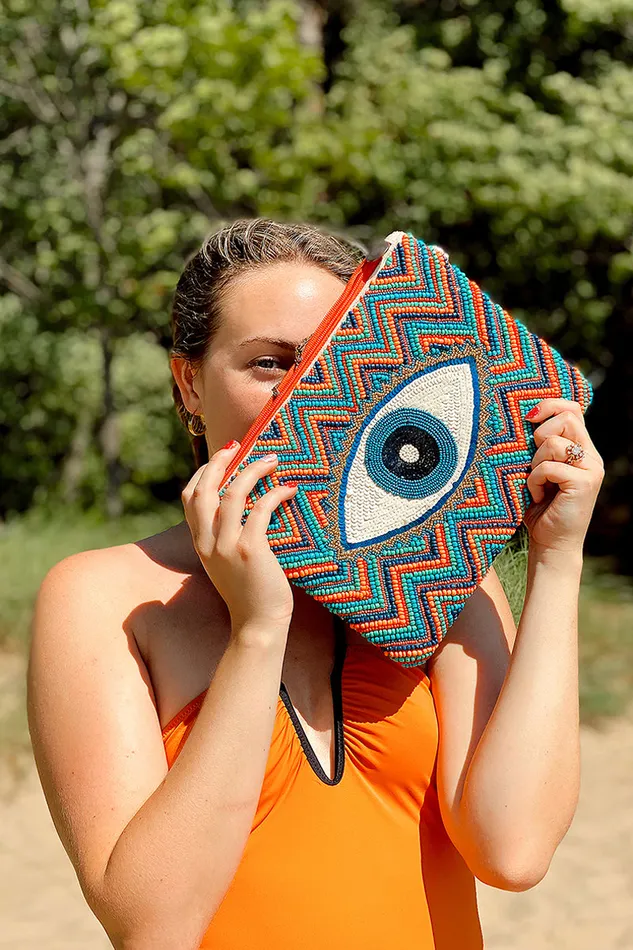 America and Beyond Evil Eye Good Luck Clutch with Removable Crossbody Chain 8211 Boho Clutch Women Clutches