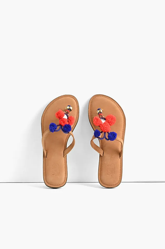America and Beyond Fiesta Pompom and Mirror Sliders Boho Sliders Women Sandals