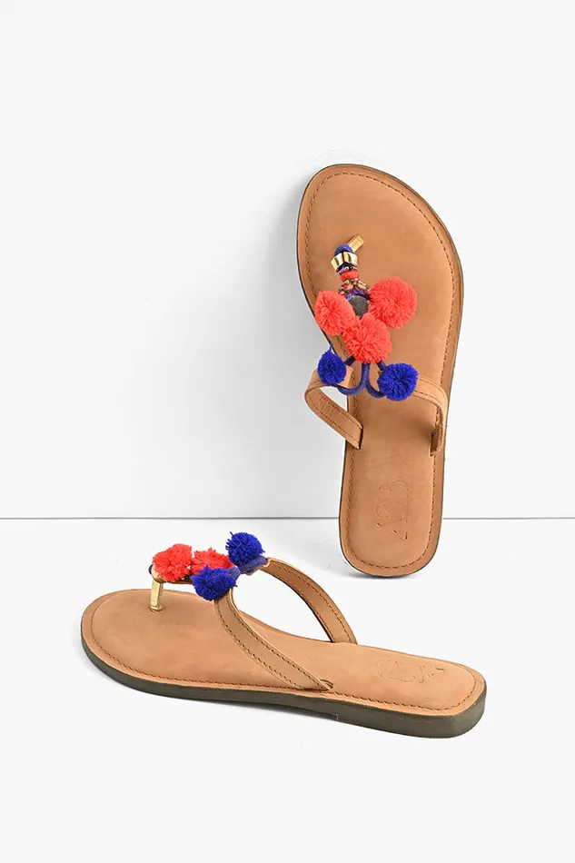 America and Beyond Fiesta Pompom and Mirror Sliders Boho Sliders Women Sandals