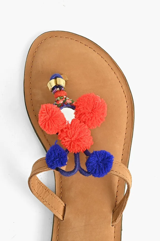 America and Beyond Fiesta Pompom and Mirror Sliders Boho Sliders Women Sandals