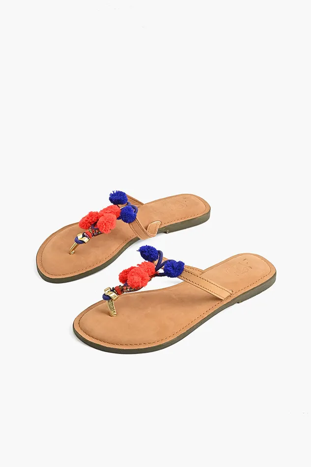 America and Beyond Fiesta Pompom and Mirror Sliders Boho Sliders Women Sandals