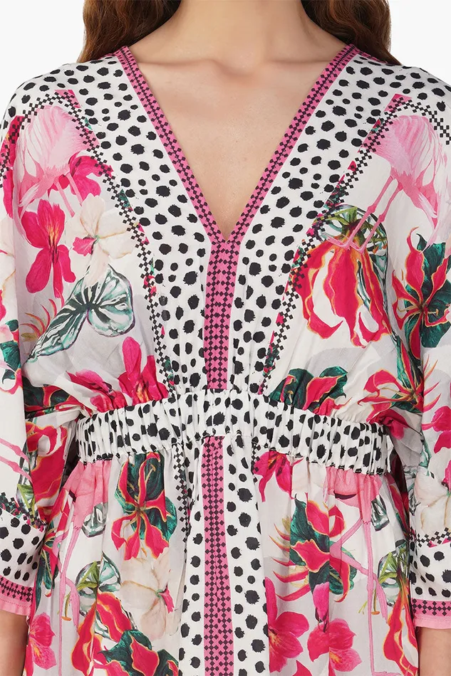 America and Beyond Flamingo Paradise Short Kaftan Dress Women Coverups