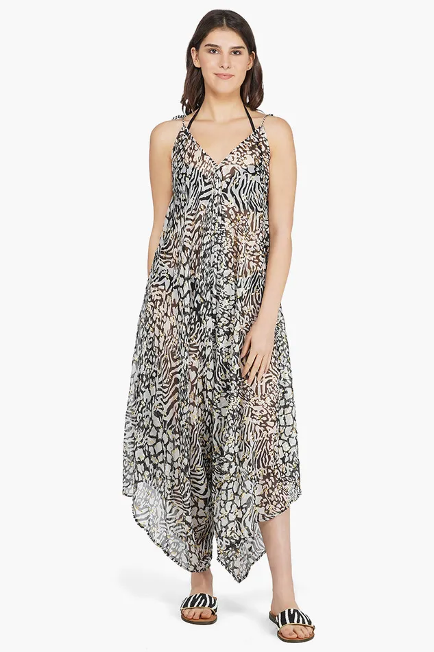 America and Beyond Jumpsuits Women Always Animal Chiffon Print Wide Leg Cover Up Jumpsuit America and Beyond Jumpsuits Women Always Animal Chiffon Print Wide Leg Cover Up Jumpsuit
