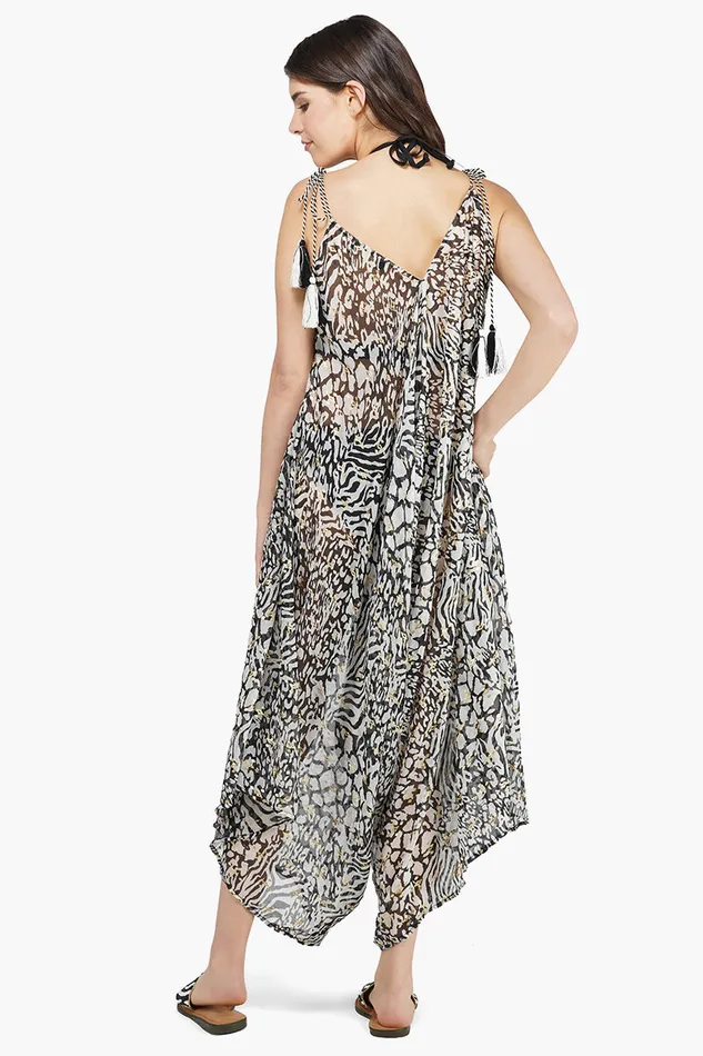 America and Beyond Jumpsuits Women Always Animal Chiffon Print Wide Leg Cover Up Jumpsuit