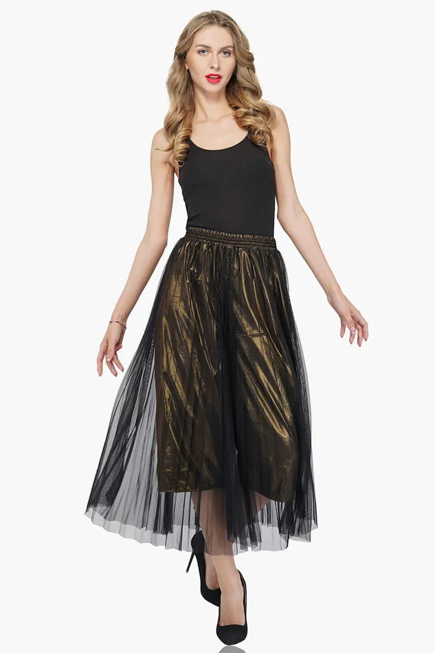 America and Beyond Pants Women Golden Haze Pleated Net Pants