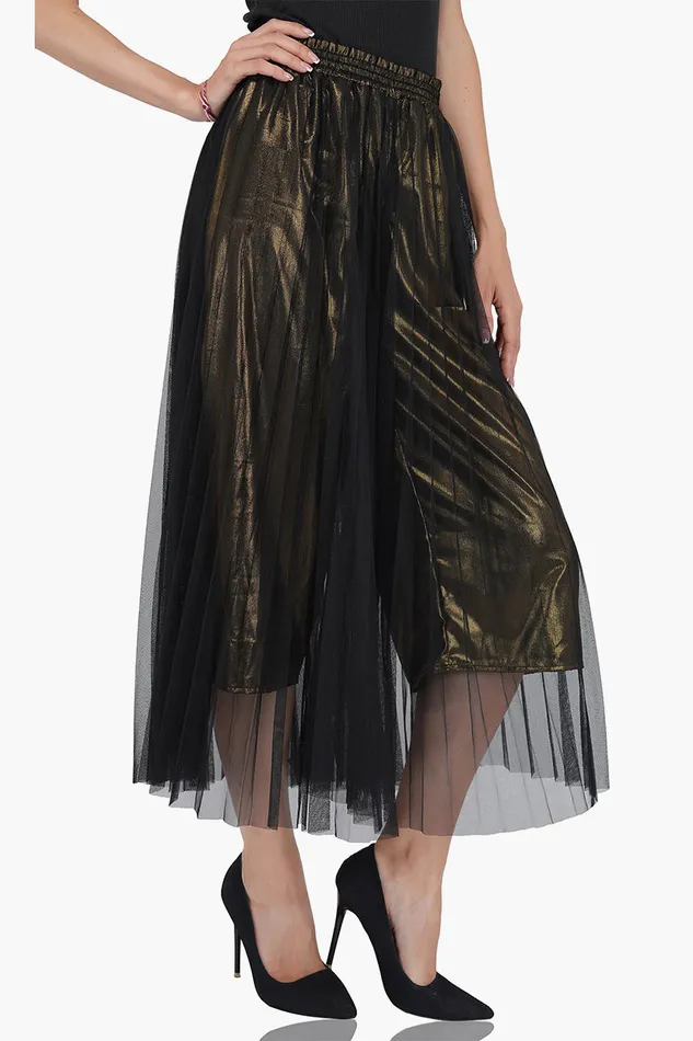 America and Beyond Pants Women Golden Haze Pleated Net Pants