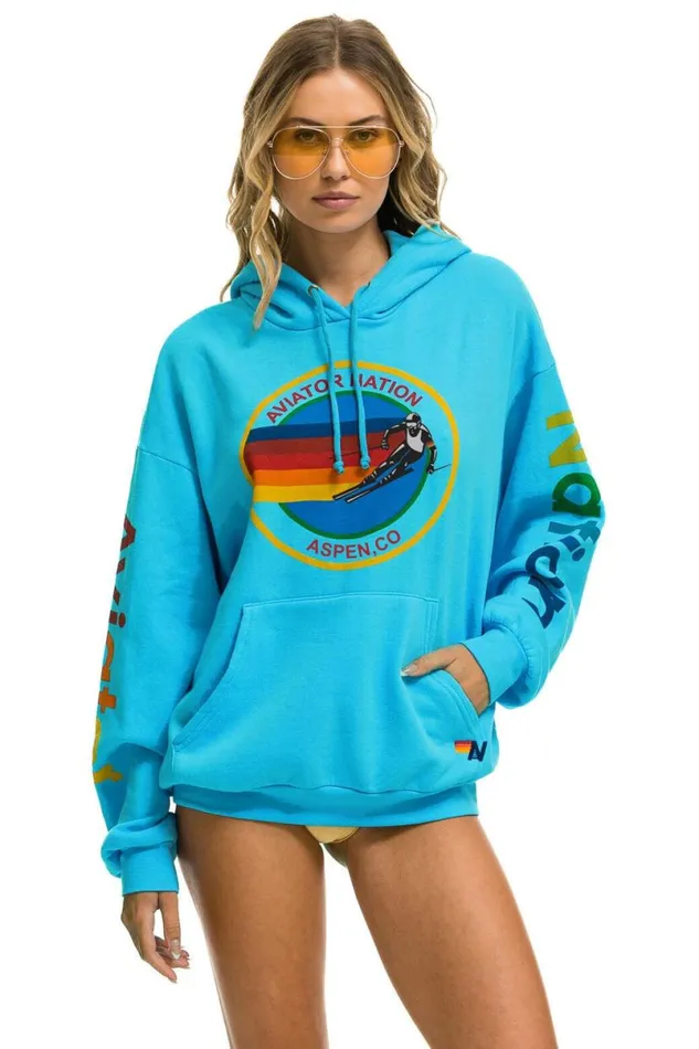 Aspen Relaxed Pullover Hoodie 8211 Neon Blue WomenMen Aviator Nation Hoodies