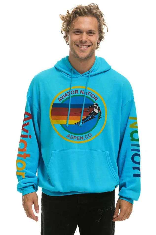 Aspen Relaxed Pullover Hoodie 8211 Neon Blue WomenMen Aviator Nation Hoodies