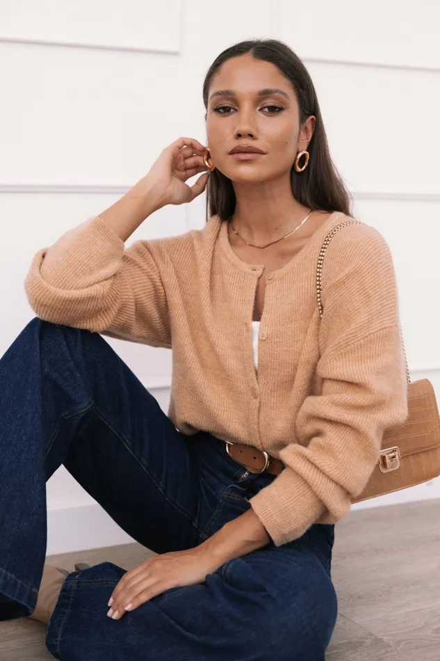 Astor Classic Button Up Cardigan Caramel Sweaters Petal and Pup Women