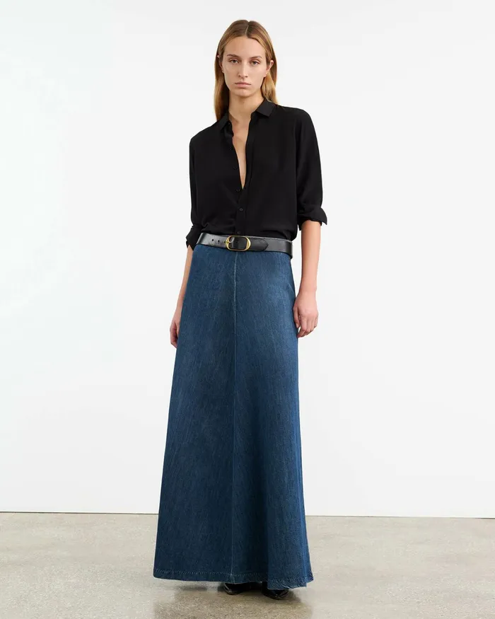 ASTRID DENIM SKIRT Classic Wash Women Nili Lotan Dresses and Skirts