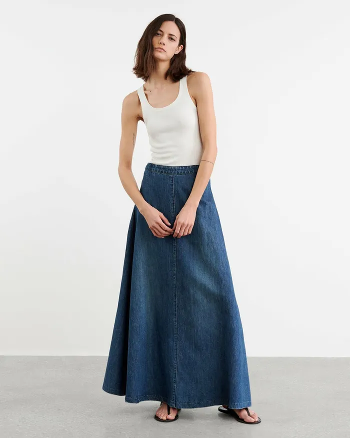 ASTRID DENIM SKIRT Classic Wash Women Nili Lotan Dresses and Skirts