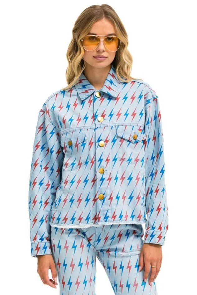 Aviator Bolt Oversized Cutoff Denim Jacket 8211 Super Light WomenMen Aviator Nation Denim