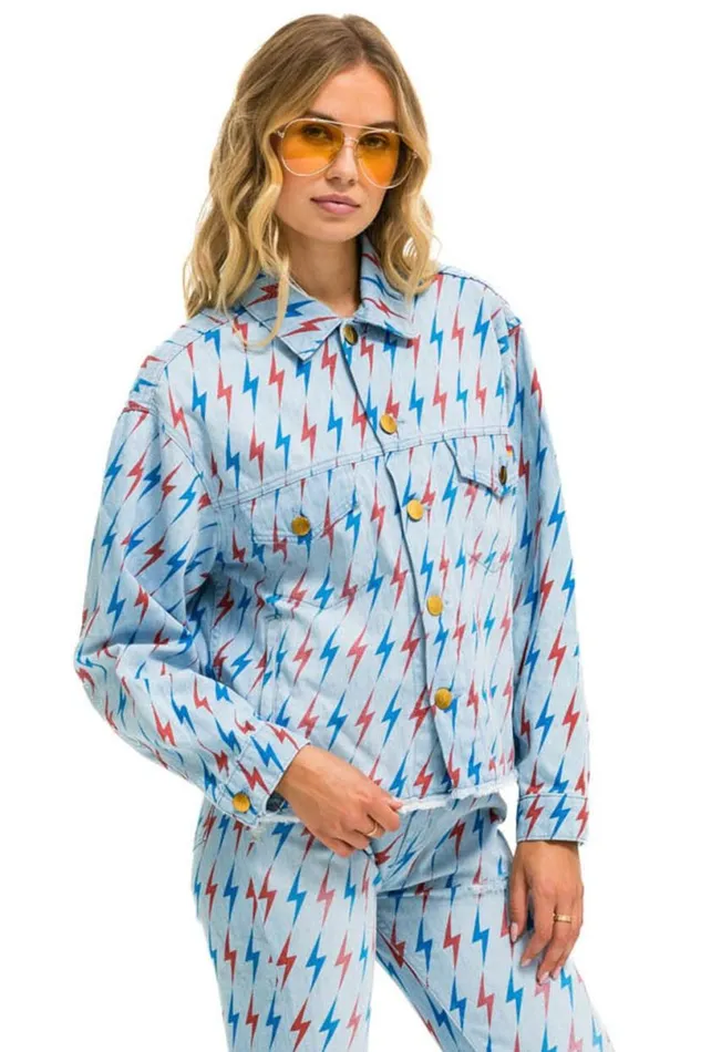 Aviator Bolt Oversized Cutoff Denim Jacket 8211 Super Light WomenMen Aviator Nation Denim