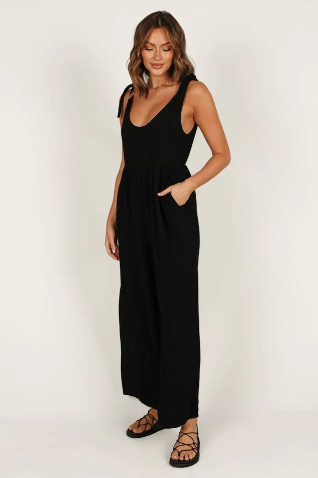 Ayla Linen Jumpsuit Black Women Jumpsuits and Rompers Petal and Pup