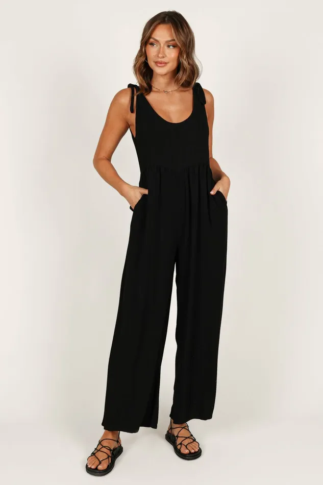 Ayla Linen Jumpsuit Black Women Jumpsuits and Rompers Petal and Pup