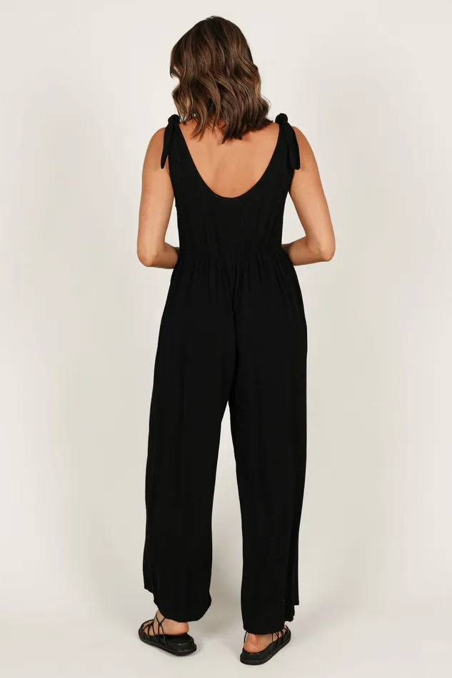 Ayla Linen Jumpsuit Black Women Jumpsuits and Rompers Petal and Pup