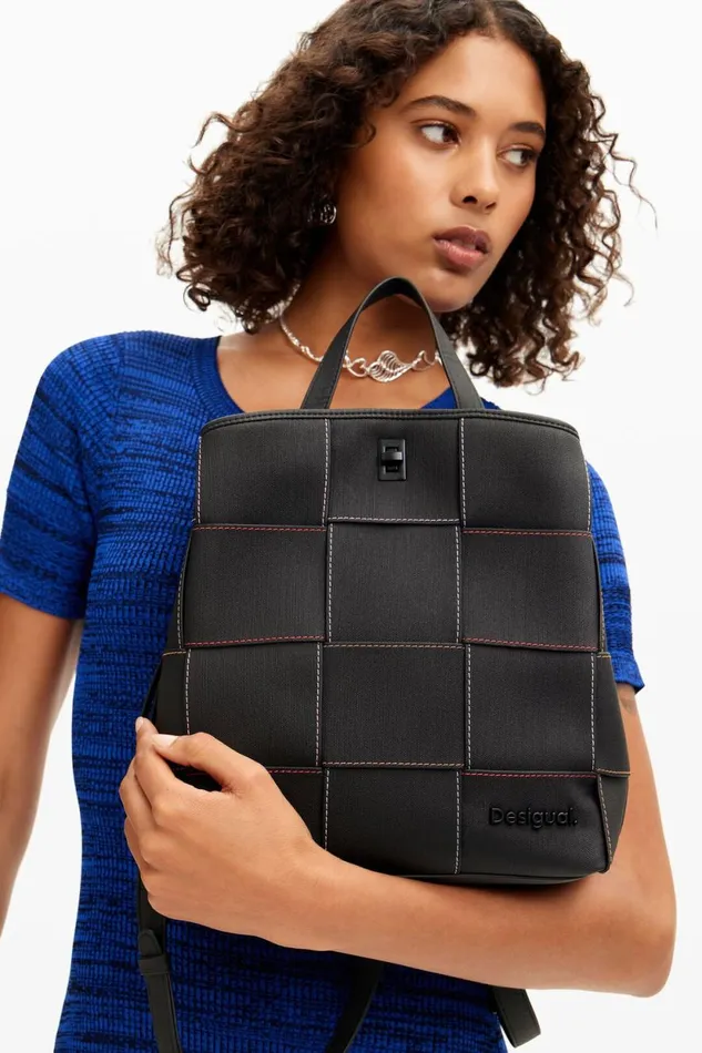 Backpacks Women Desigual Braided S Backpack With Topstitching Black