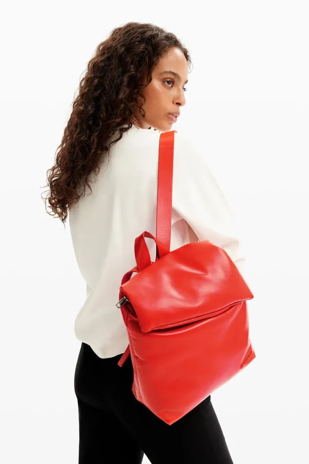 Backpacks Women Desigual Small Leather Backpack Orange