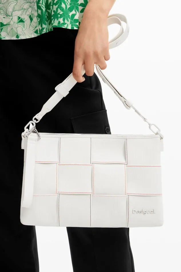 Bags Women Desigual Braided Crossbody Bag M With Topstitching White