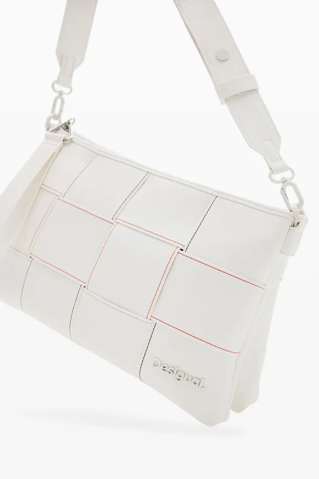 Bags Women Desigual Braided Crossbody Bag M With Topstitching White
