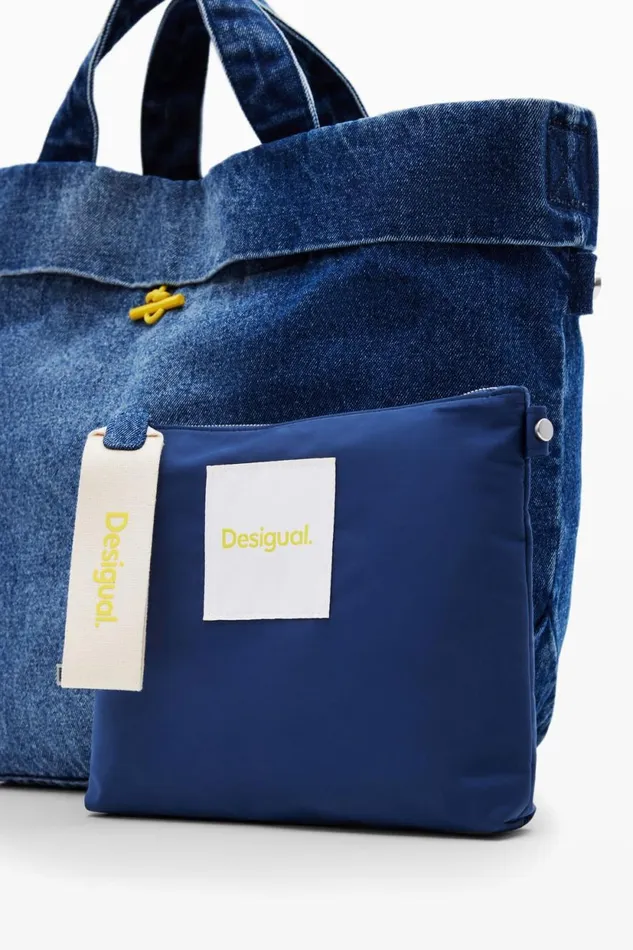 Bags Women Desigual Reversible Denim Shopper Bag L Blue