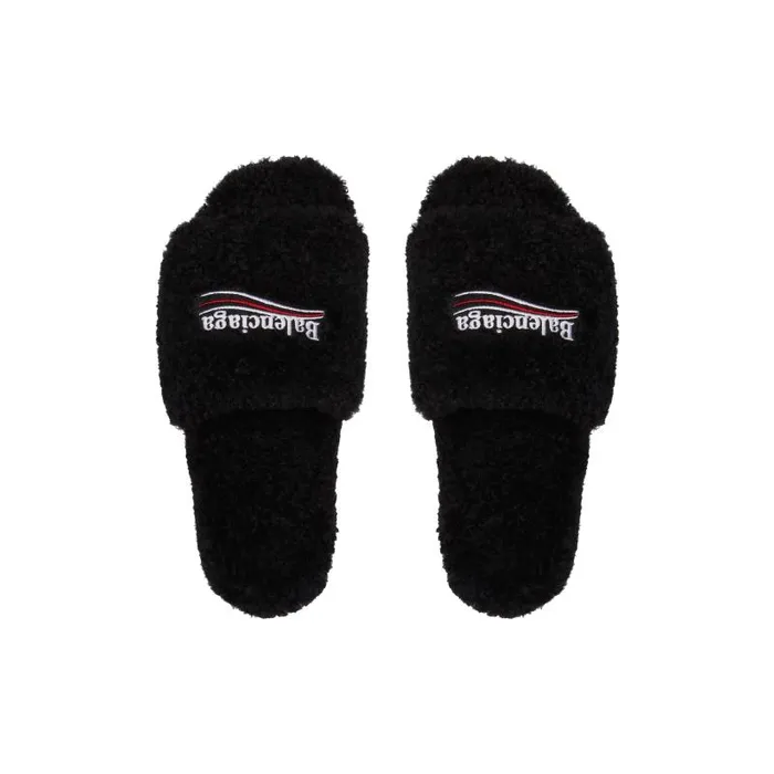 Balenciaga Sandals and Mules Men Men039s Furry Slide Sandal In Blackwhitered Blackwhitered Balenciaga Sandals and Mules Men Men039s Furry Slide Sandal In Blackwhitered Blackwhitered