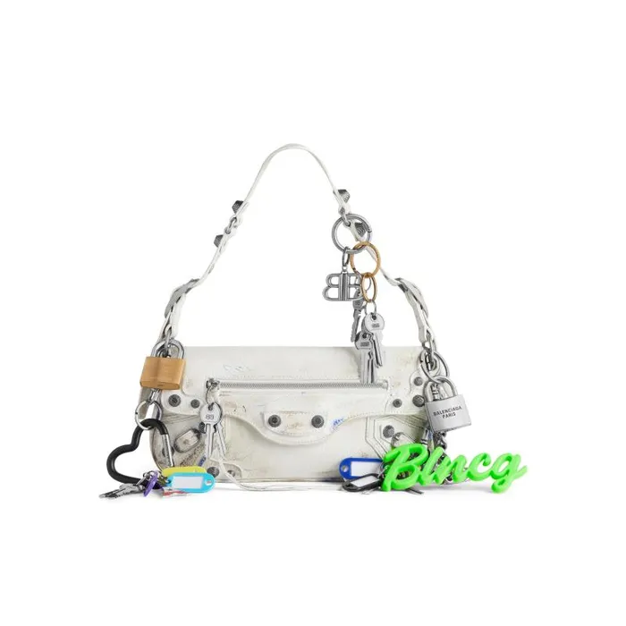 Balenciaga Shoulder Bags Women Women039s Le Cagole Small Sling Bag Used Effect With Charms In White White Balenciaga Shoulder Bags Women Women039s Le Cagole Small Sling Bag Used Effect With Charms In White White