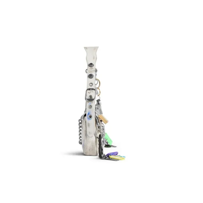 Balenciaga Shoulder Bags Women Women039s Le Cagole Small Sling Bag Used Effect With Charms In White White Balenciaga Shoulder Bags Women Women039s Le Cagole Small Sling Bag Used Effect With Charms In White White