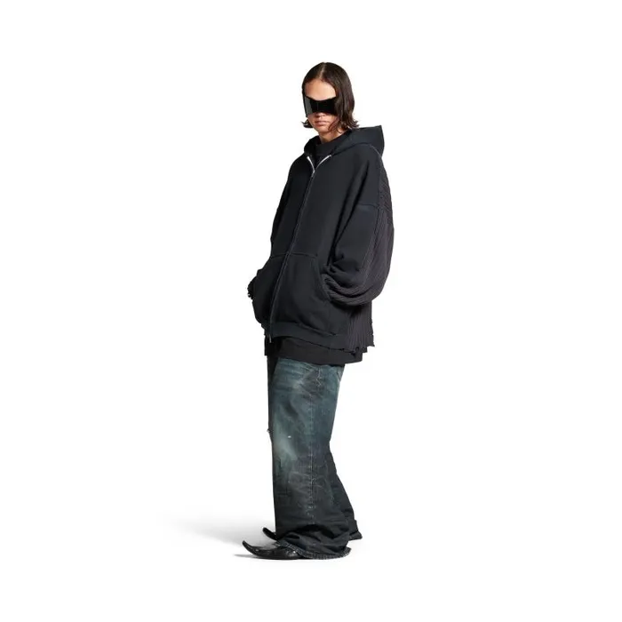 Balenciaga Sweatshirts and Hoodies Men Men039s Patched Zipup Hoodie In Blackblue Blackblue Balenciaga Sweatshirts and Hoodies Men Men039s Patched Zipup Hoodie In Blackblue Blackblue